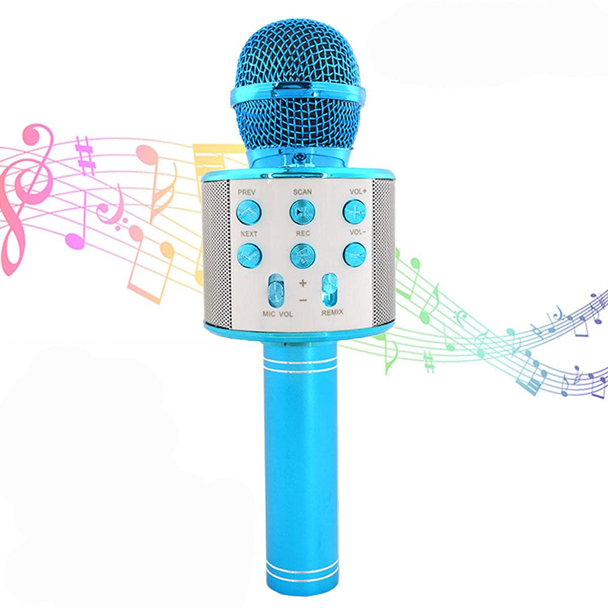 Karaoke Wireless Microphone Speaker, Portable Handheld Bluetooth Home KTV Player, Compatible with Android & iOS Devices for Singing Party, Blue