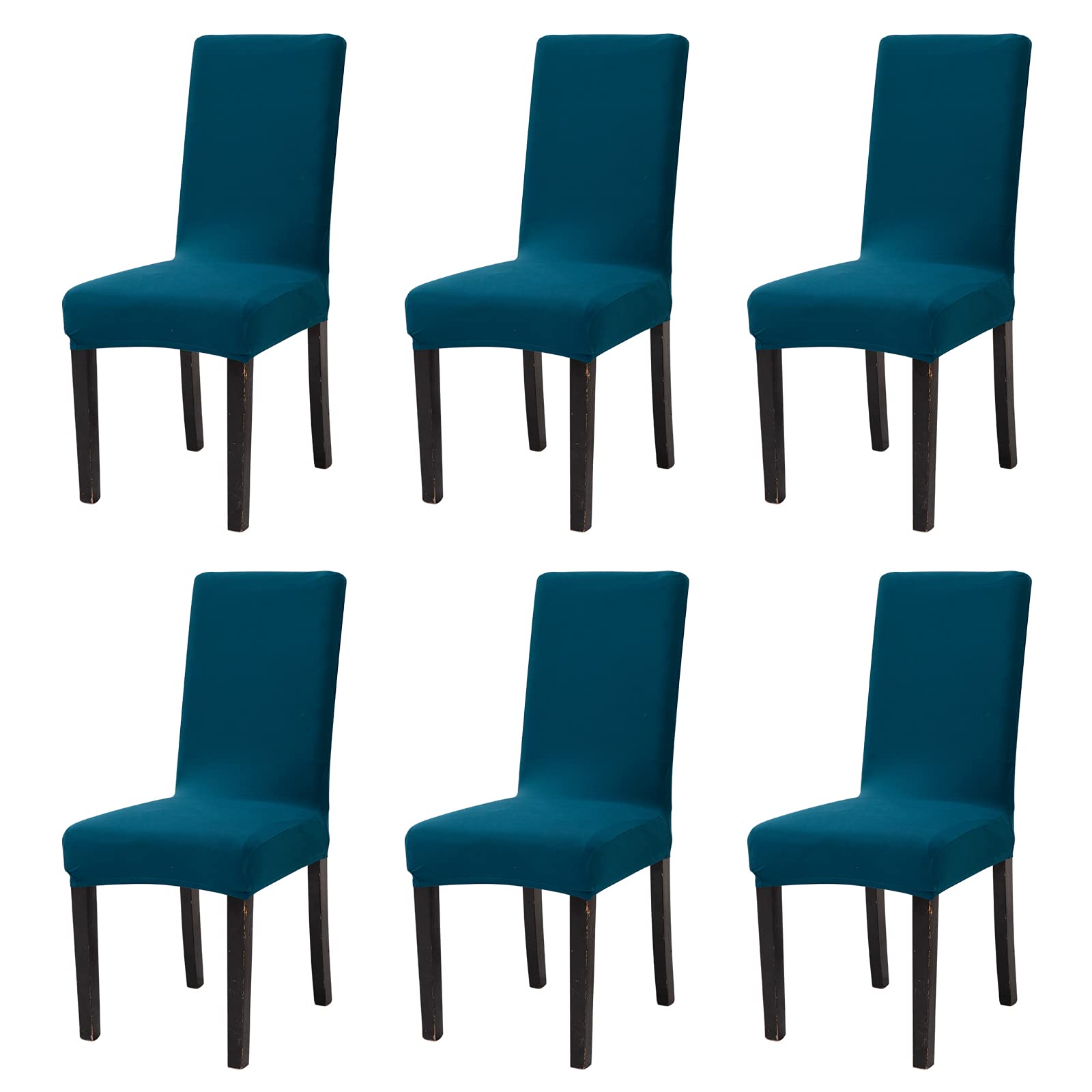 Sufdari Teal Green Stretch Dining Room Chair Covers - Set of 6, Soft Parsons Chair Covers, Removable Spandex Seat Covers for Kitchen Chairs — image 1