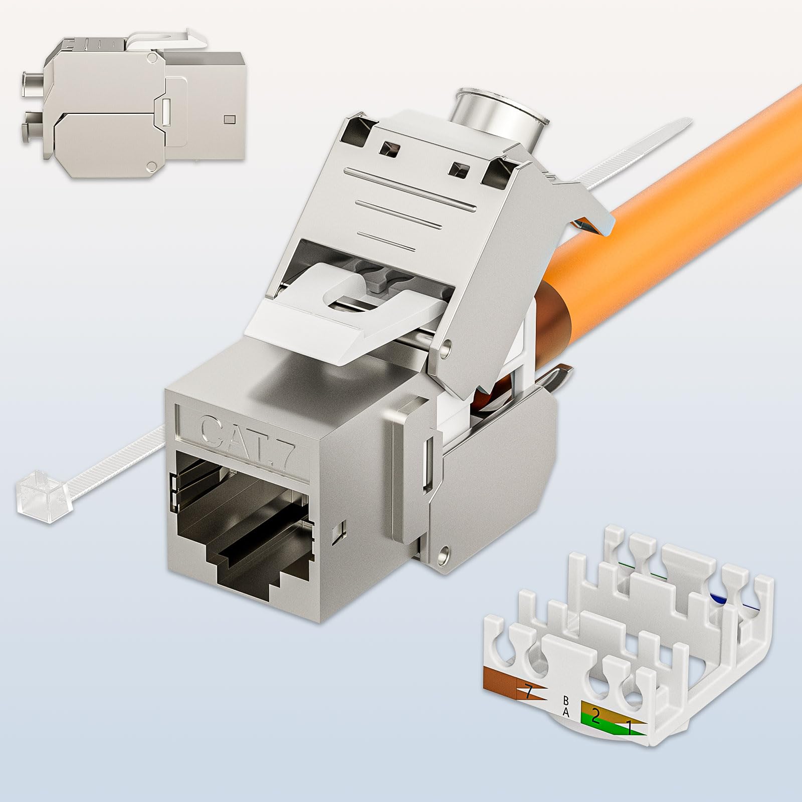 FGB 10Gbps 24 Port CAT7 Patchpanel mit 24x Cat7 Keystone Module Geschirmter, 19" Zoll Rackeinbau RJ45 LAN Netzwerk 600 MHz Verlegekabel für Gigabit-Netzwerk-Switch 7