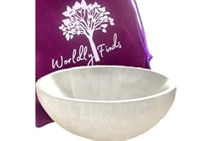 WORLDLY FINDS Selenite Crystal Smudge Bowl, Polished Thickly Hand-Carved, Moroccan Crystal Holder to Charge, Cleanse Crystals, Charging, Smudging Bowl, Spiritual Gifts, Wicca Supplies (5" Extra Large)