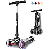 LOL-FUN Toddler Scooter for Kids Ages 3-12 Years Old Boy Girl with 3 Wheel LED Lights, Extra-Wide Childrens Foldable Kick Scooter Kids Ages 3-5 with 4 Adjustable Height and Lean-to-Steer