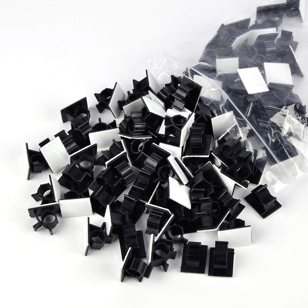 SHiZAK 100 Pack Adjustable Cable Tie Clips Adhesive Nylon Wire Clamps for Car, Home and Office, Black