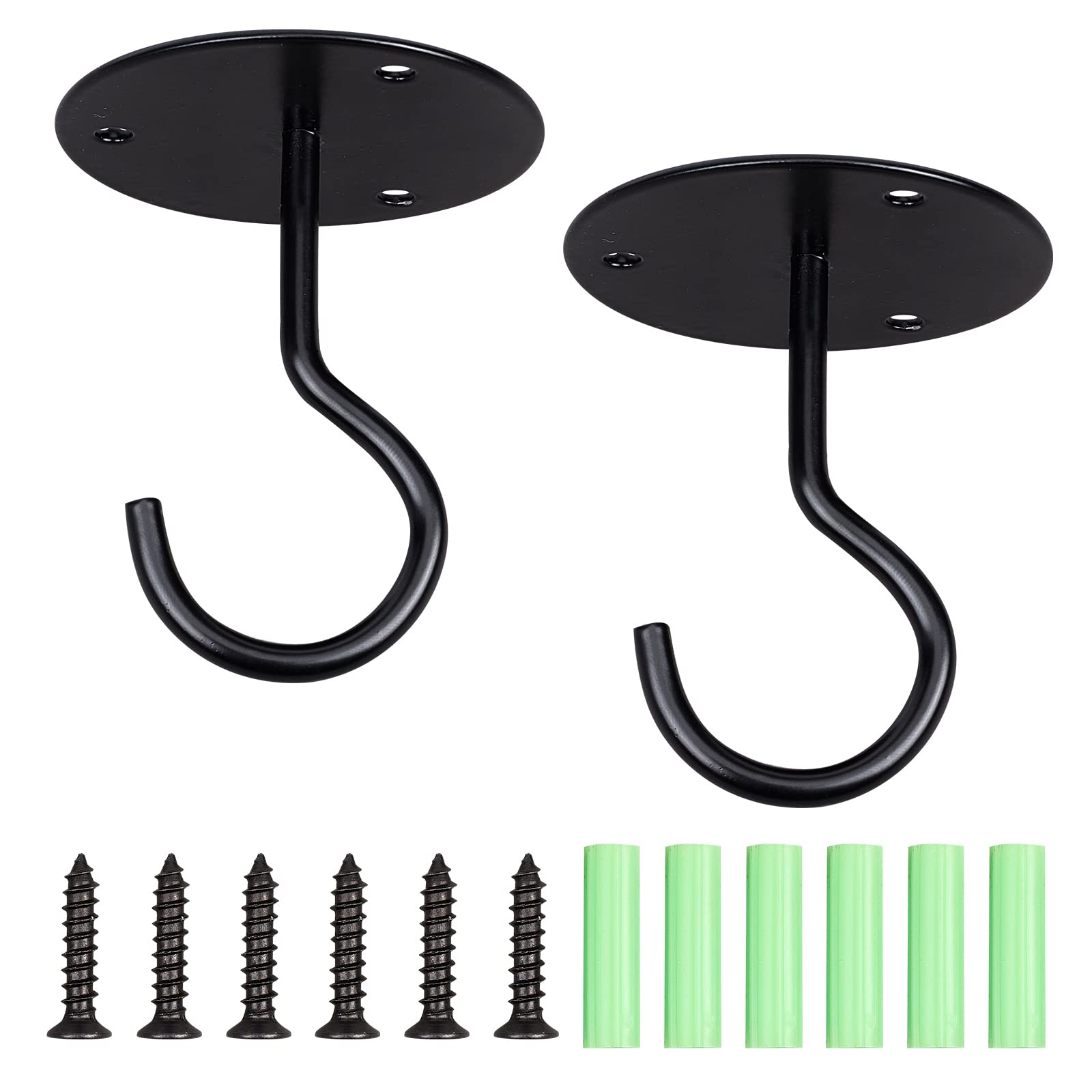 GORGECRAFT 2 Sets Ceiling Hooks for Hanging Plants Heavy Duty Black Metal Wall Mount Hooks 6.5cm Diameter Dome Mosquito Net Hooks with Base Screws for Hanging Wind Chimes Planters Decoration