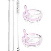 32 oz Tumbler Flip Straw Lid Replacement Fit for HydroJug Traveler (Only),2 Pack Leak Proof Lid ,Replacement Spill Proof Reusable Tumbler Cover Compatible with 32oz HydroJug Cup Accessories (Pink)