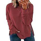 VISLILY Women's-Plus-Size-Oversized-Sweatshirts Trendy Zipper Side Slit Pullover Tops Casual Loose Long Sleeve Shirts XL-5XL