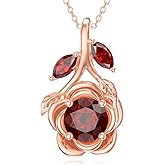 PYTALI Silver Women Rose Garnet Necklace 18K Rose Gold Plated Gemstone Necklace Ladies Pendant Lobster Vintage Jewelry Valentine's Day Christmas Gift for Her