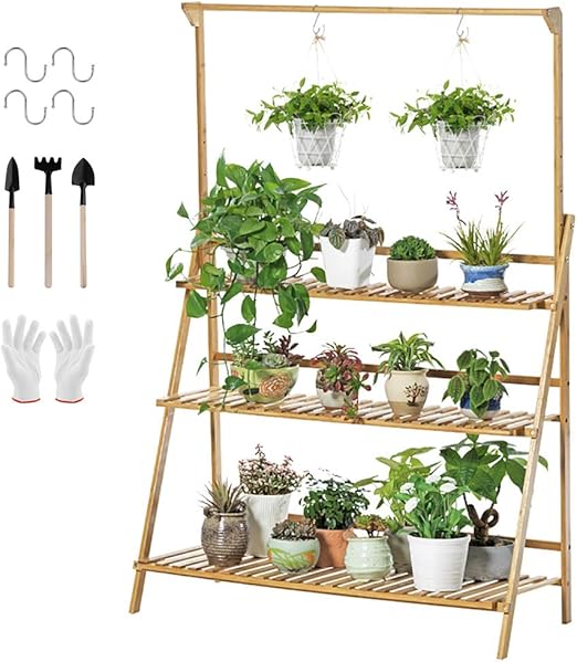 Home Garden 3 Tier Wide Wood Plant Stand Flower Pot Holder Display Rack Shelves Step Ladder Plant Stands