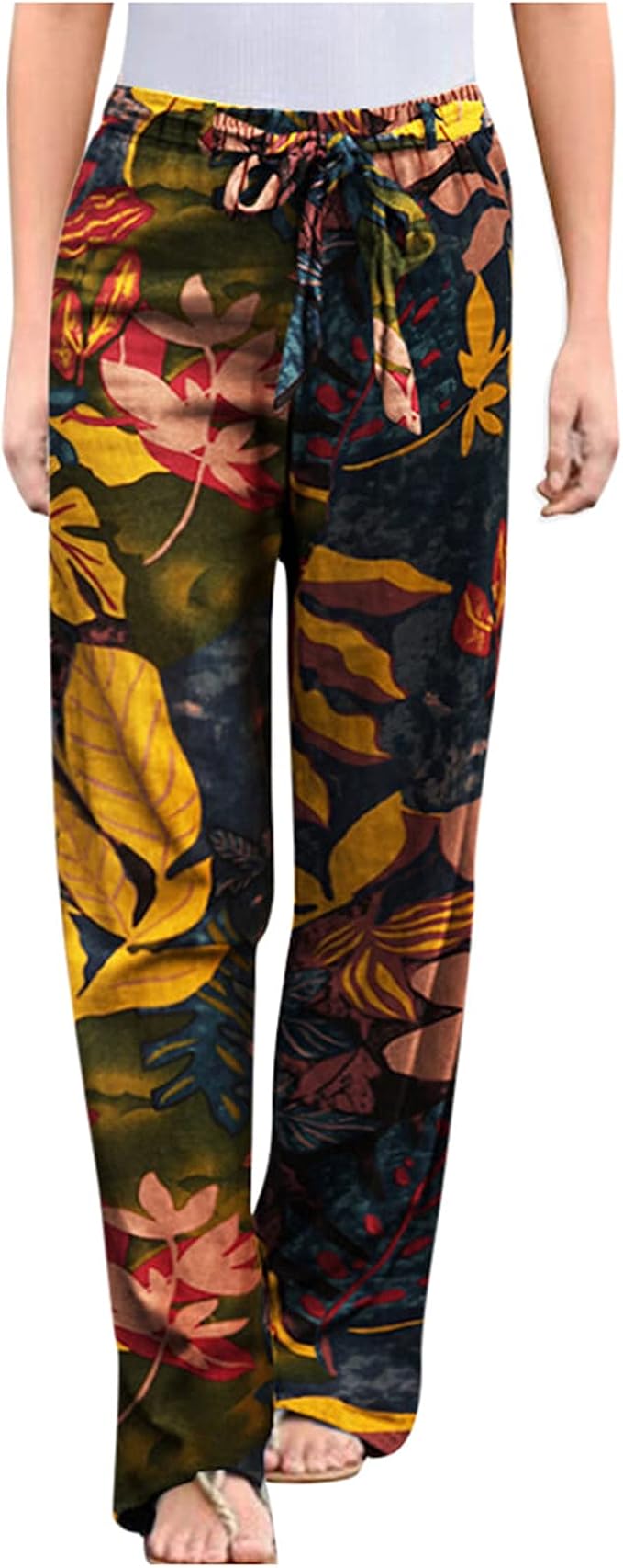 Achimlt Women's Linen Wide Leg Trousers Summer Loose Elastic Waist with