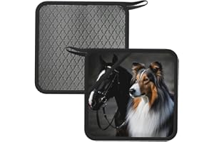Pot Holders for Kitchen Heat Resistant Hot Pads with Pockets Collie Dog Horses Pot Holder Oven Pads Non Slip Potholders for C
