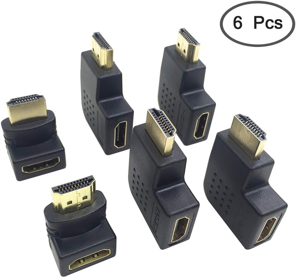 AFUNTA 6 Pcs HDMI Angled Adapter, 4 pcs Flat Left & Right 90 Degree Angle and 2 pcs 270 & 90 Degree Male to Female HDMI Adapter, Gold-Plated 3D Supported TV Connector: Home Audio & Theater