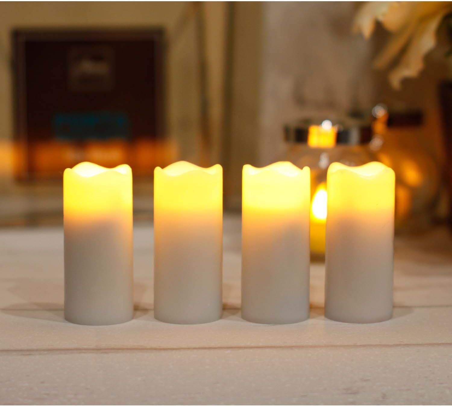 GiveU LED Candle with Timer, Real Wax Battery Operated Candle, 1.375x3Inch, White, Pack of 4