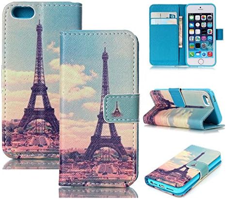 iPhone SE Case - Segro PU Leather Wallet Case Stand Flip Cover With Credit Card Holder for iPhone SE/5S/5, Tower