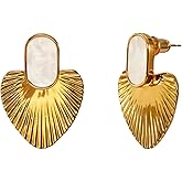 CelebWonde Black/White/Red/Green/Pink/Beige gold earrings for women-24K Gold Plated Heart Statement Earrings | Fashion Vintage Chunky Gold Drop Earrings | Trendy Prom Wedding Beach Dangle Earrings.