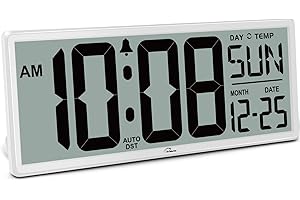 WallarGe 14.5'' Large Digital Wall Clock Battery Operated with Jumbo Numbers, Temperature and Date - Easy to Read and Set, Auto DST