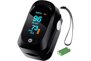 LBEAURG Fingertip Pulse Oximeter, Oxygen Meter Finger Blood Oxygen Saturation Pulse Monitor OLED Screen with AAA Batteries Lanyard