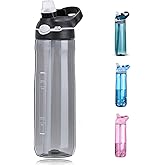 DEARART 24oz Water Bottles With Straw, Leakproof BPA FREE Hidden Nozzle, Flip Up Lid Clear Bottle With Handle Easy Clear, Suit Office Sports Travel Gym Yoga, Black