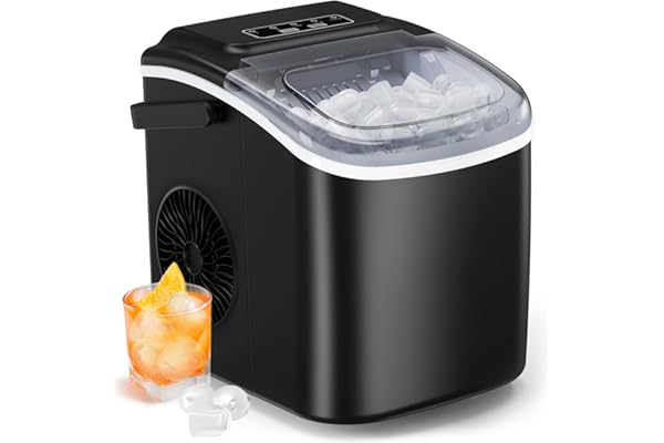 Silonn Countertop Ice Maker, 9 Cubes Ready in 6 Mins, 26lbs in 24Hrs, Self-Cleaning Ice Machine with Ice Scoop and Basket, 2 Sizes of Bullet Ice for Home Kitchen Office Bar Party, Black