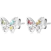 STAYLOVE Small Butterfly Stud Earrings for Women 925 Sterling Silver Post 14K Gold Plated Tiny Cubic Zirconia Cartilage Butterfly Earrings