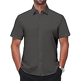 BEILU Men's Stain Shield Short Sleeve Slim Fit Formal Dress Shirts Business Casual Button Down Shirts