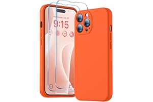 BossKiss Compatible with iPhone 14 Pro Max Case, Silicone Upgraded [Camera Protection] [2 Pcs 9H Screen Protector], Soft Anti-Scratch Microfiber Lining, 6.7 inch, Neon Orange