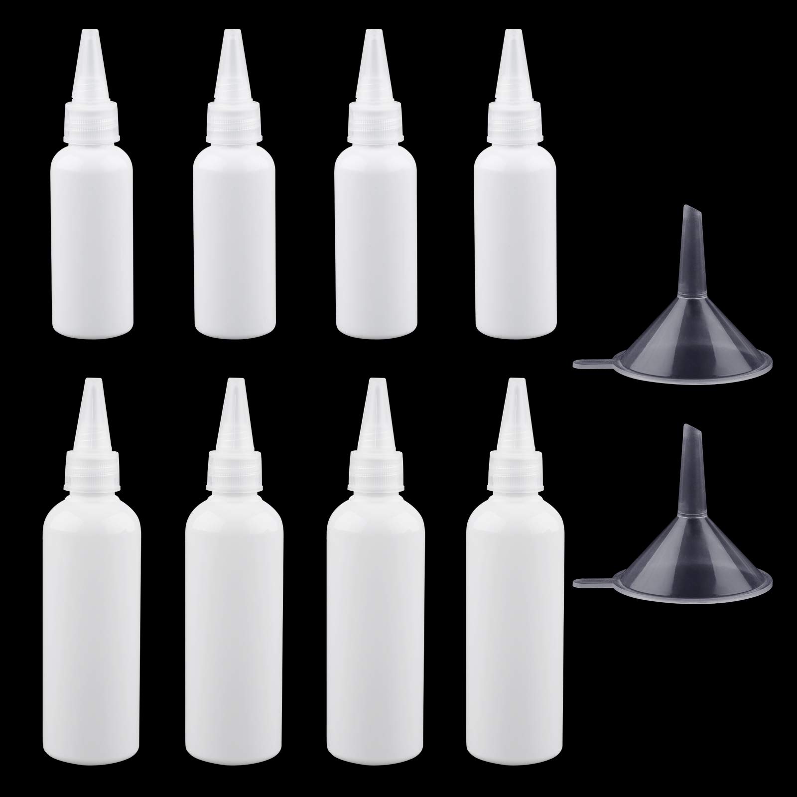 8Pcs Small Squeeze Bottles 50ml/100ml Plastic Squeeze Condiment Bottles Squeeze Dispensing Bottles Paint Bottles Travel Cookie Icing Bottles Empty Bottles with 2Pcs Small Funnels for Sauce Lotion