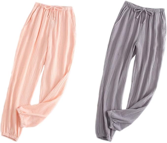 Amazon Slmjmy ルームパンツ レディース 綿100 ガーゼルームパンツ ダブルガーゼ パジャマ パンツ ズボン ルームウェア 部屋着 ボトムス ２枚セット パジャマ ルームウェアセット 通販