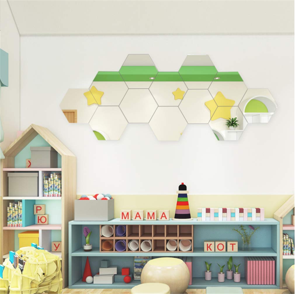 Mirror Wall Stickers Decoration, 12 Pcs DIY Removable Square Wall Stickers Art Wall Decals, Best for Home Living Room Bedroom Sofa TV Office Restaurant Aisle Wall Decoration Murals (Hexagon)