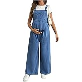 MakeMeChic Women's Maternity Denim Overalls Pleated Wide Strap Sleeveless Fall Pregnancy Jumpsuits Jeans
