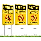 Set of 3 Double Sided 12x8 Inches Caution Application Keep Off Sign with Metal Stakes - Plastic Warning Yard Sign for Lawn Grass - Neighborhood Street Caution Yard Signs - Warning Sign for Outdoor