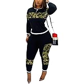 Alunzoem Womens Casual 2 Piece Outfits, Leopard Print Long Sleeve Top Pants Set Tracksuits