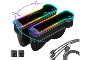 SUYUDSM Car Seat Gap Filler, Upgraded Music Rythm Mode LED Light Car Gap Filler with Cup Holder USB and Type-C Charger 10 Light Modes (2 Pack)