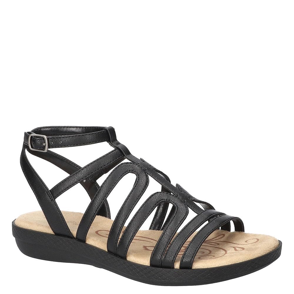 Easy Street Women’s Daylily Flat Sandal, Black, 12 Wide