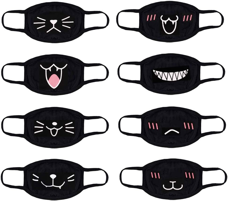 Haomian 8 Pack Black Cartoon Mouth Mask Cat Kawaii Muffle Mask Anti-Dust Cotton Face Mask