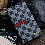 RAYTOP Luxury Brand Designer Black Checks Leather Cases Covers Wallet Kickstand for Samsung Galaxy Note 3 N9000 Note 3 Plaid Card Holder Magnetic Clasp Classy Decent Men Women
