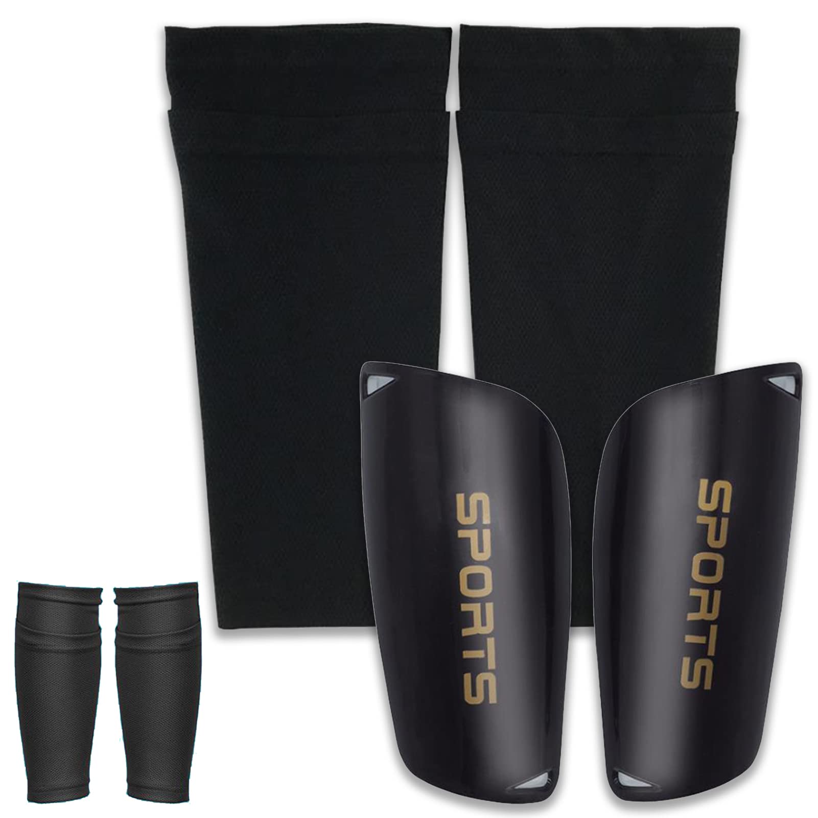 Football Shin Guards, Shin Guards Pads + High Elastic Sleeves, Youth Boys Girls Shin Pad Sleeves for Football Games, EVA Cushon Protection Reduce hit & Injuries (Black)