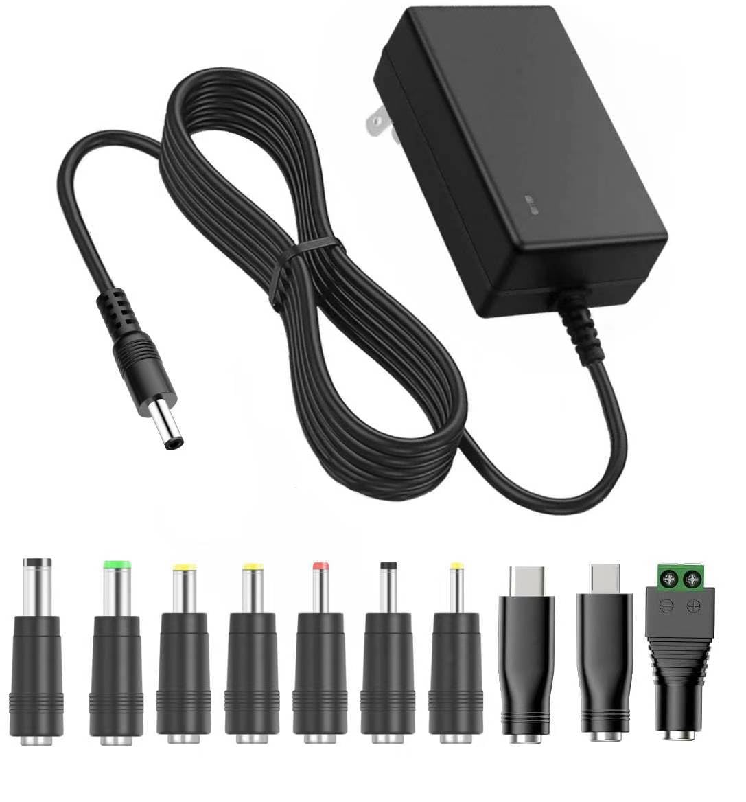 Photo 1 of 12V 2A Power Supply AC DC Adapter with 10 Tips, Universal DC in 12 Volt 2 Amp Power Cord, Converter Transformer 100-240v, 50/60HZ, 5.5x2.5mm DC Output Jack