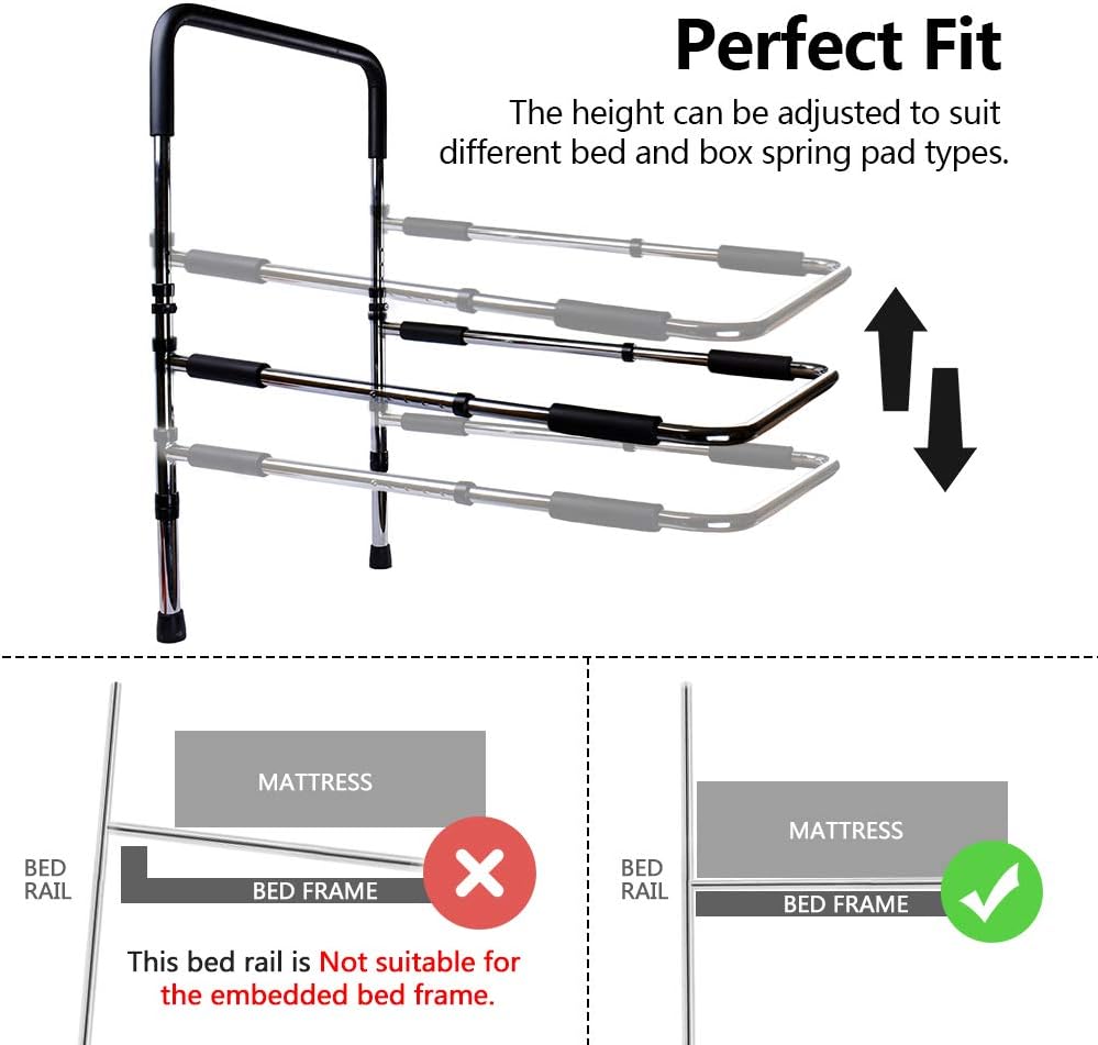 High-Quality Stainless Steel Bed Assist Rail Handle, Medical Adjustable Hand Guard Grab Bar, Bed Safety and Stability (New Upgrade): Health & Personal Care