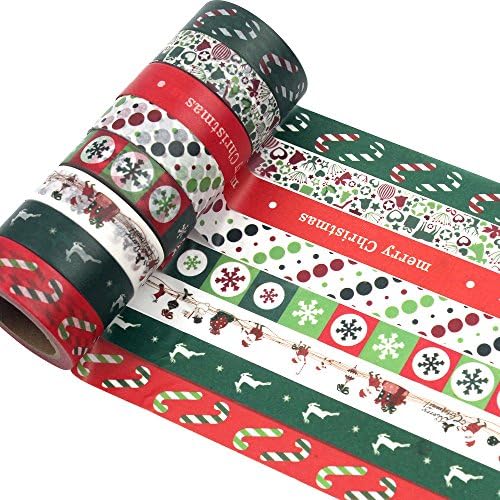 SHAN RUI 8 Rolls Christmas Washi Tape Decorative Craft Tape Masking Tape for Gift Wrapping, 262ft Total