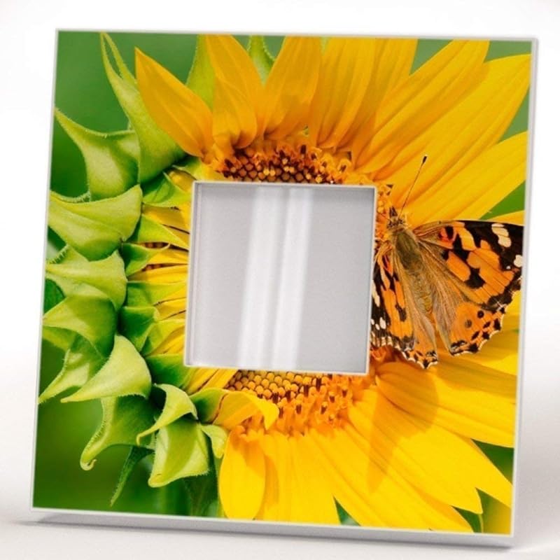 Butterfly on Sunflower Wall Framed Mirror with Flower Decor