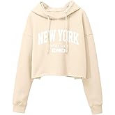 ORANDESIGNE Woman Letter Graphic Print Cropped Hoodie Long Sleeve Crop Fleece Casual Workout Loose Pullover Sweatshirt Tops