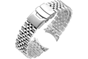 Juntan Stainless Steel Curved Ends Tapered 18mm 20mm 22mm 23mm 24mm Metal Watch Band Flexible Watch Strap Replacement Bracelet Deployment Double Flip Lock Buckle Silver Black