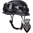 SWSAL Motorcycle German Leather Half Face Helmet,100% DOT/ECE Approved Cap Half Shell Helmet+Goggles Retro Open-Face Helmet with Adjustable Quick Release Buckle for Cruiser M55~56CM