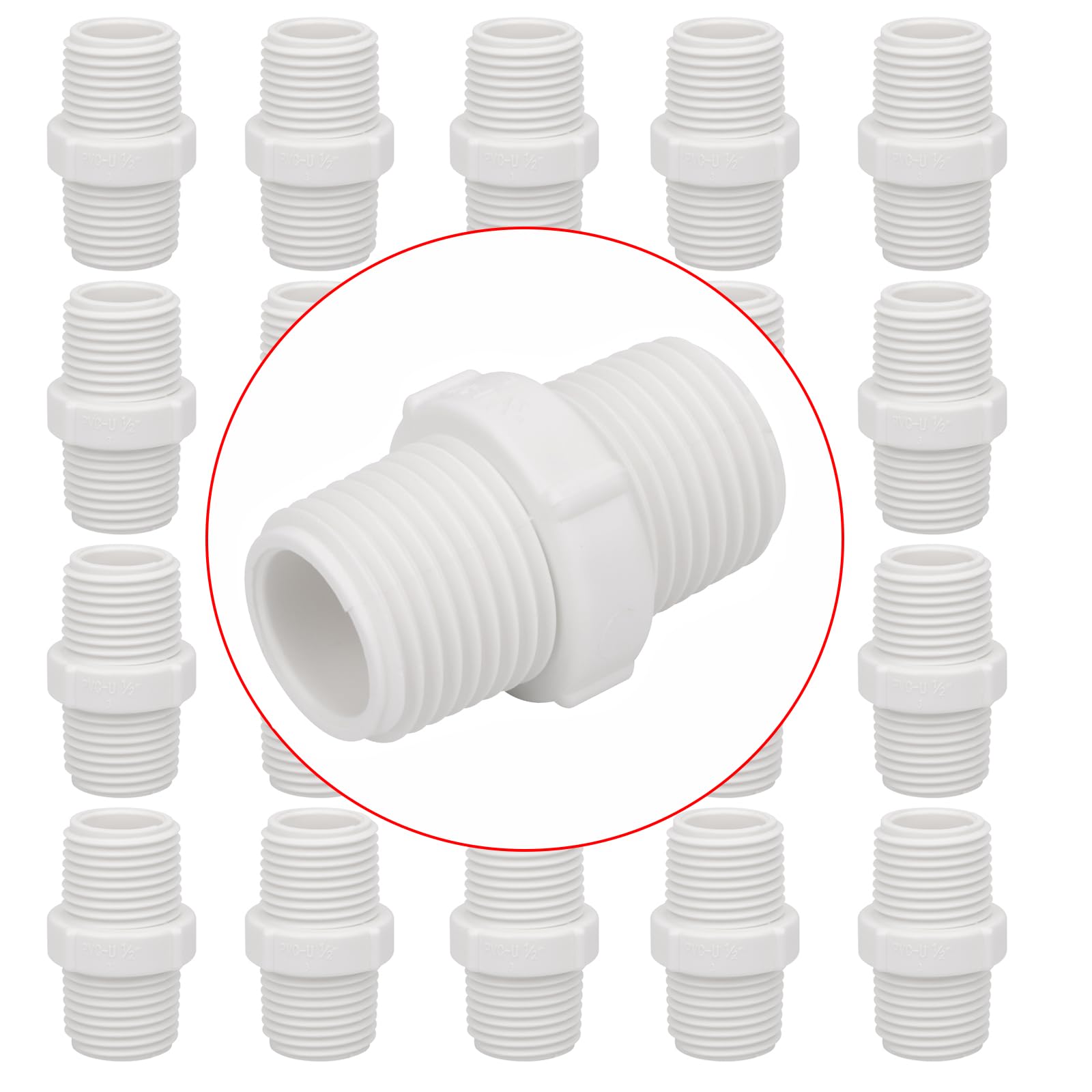 Photo 1 of 20Pack 1/2 Inch PVC Nipple Coupling Adapter Connector (Male x Male) 1/2" PVC NPT Thread Pipe Fitting for Plumbing, Home or Industrial Use, Schedule 40