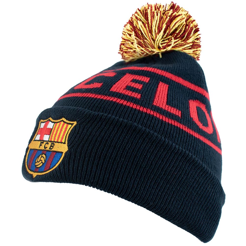 Hy-Pro Officially Licensed Barcelona Bobble Hat - for Winter with Traditional Pom-Pom Design - Fan Bobble Hat for Men and Women, Blue with Logo