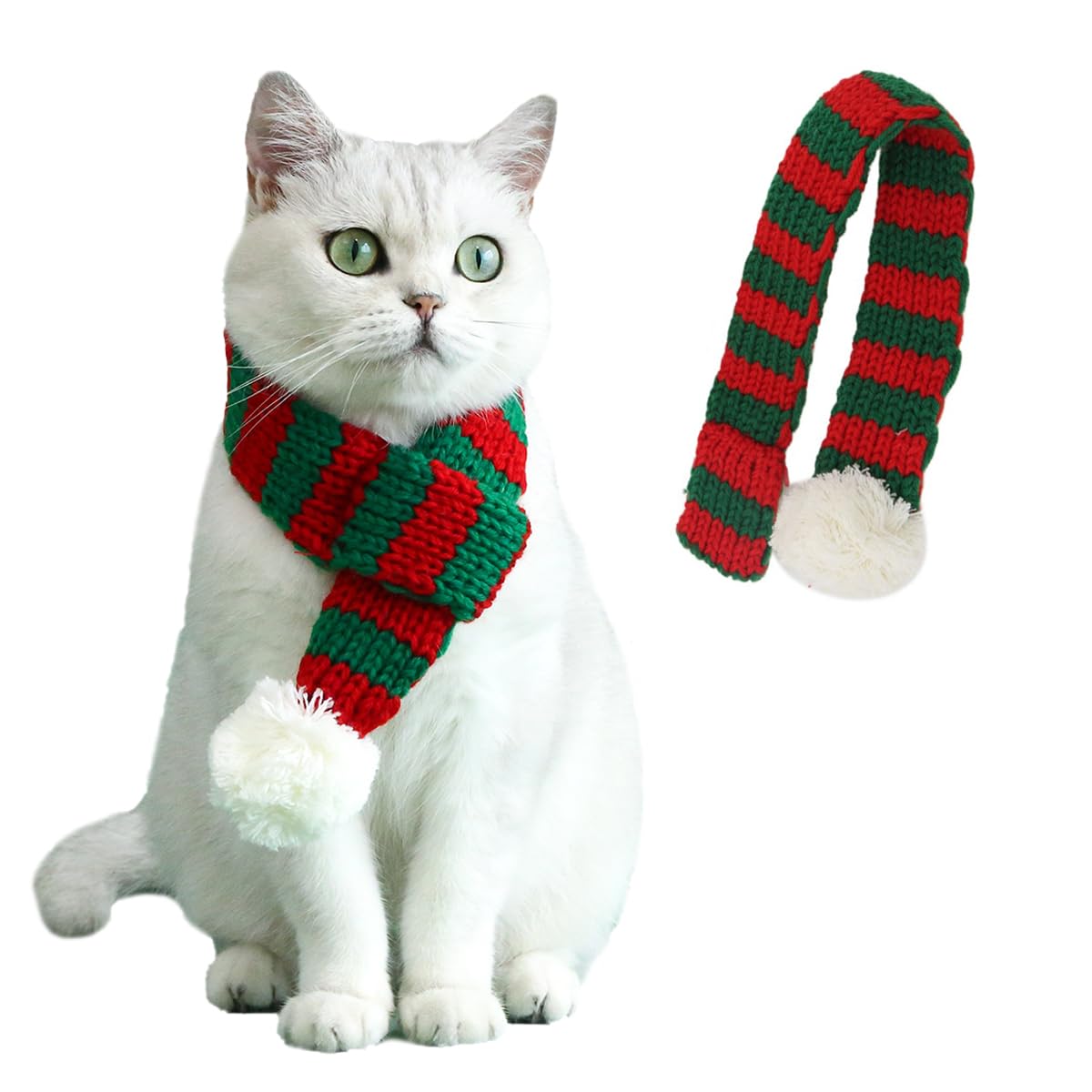 Christmas Knitted Scarf Dog Cat Santa Scarf, Pet Winter Neck Warmer Costume Holiday Dog Accessories for Small Medium Cats Dogs Lovely Winter Outfits