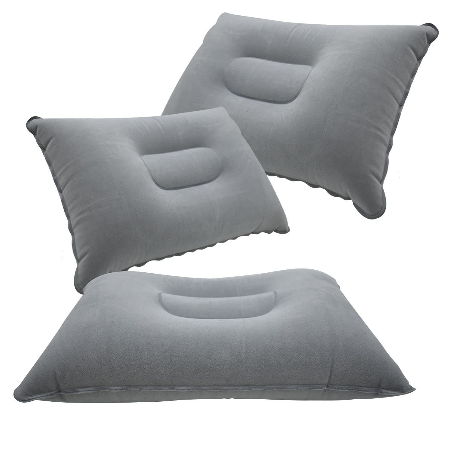Peixiong 3 Pcs Grey Ultralight Inflatable Pillow Small Squared Flocked Fabric Air Pillow for Hiking,Camping,Traveling,Napping,Desk Rest,Neck &Lumbar Support