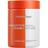 Codeage Whole Food Vitamin C Supplement - Acerola Cherry, Camu Camu, Amla Berry & Rose HIPS Blend - Citrus Bioflavonoids - Instantfood Energy Vitamins - 500mg Vitamin C Pills - Non-GMO - 60 Capsules