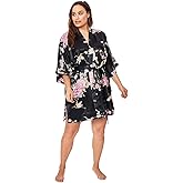 KIM+ONO Plus Size Luxury Kimono Robe for Women | Short Satin Floral Robe | Original Design | Removable Waist Tie Closure