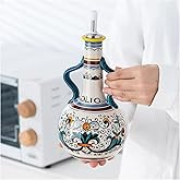 Italian Ceramic Olive Oil Dispenser Bottle 23oz, Hand Painted Olive Oil Bottles, Decorative Stoneware Olive Oil Cruet for Kitchen with Stainless Steel Spout for Oils, Sauces, Vinegar (B)