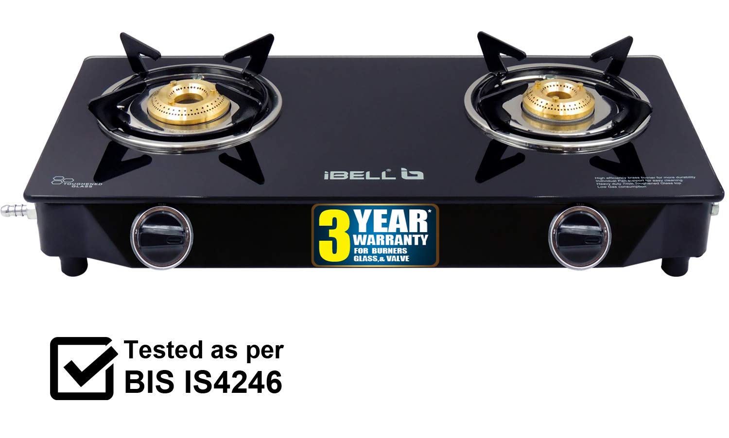 Glass Top 7MM Toughened Glass Gas Stove 2 Burner iBELL Best Price With Best Deal in Your City